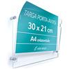 adv-smart Targa Porta Avvisi, Messaggio, Segnaletica, formato A4 orizzontale 30x21 cm, Tasca in plexiglass trasparente fissaggio a parete con distanziatori in acciaio
