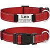 MENKËLL - Collare personalizzato per cani, gatti regolabile e riflettente, in nylon resistente, con incisione laser targhetta in metallo, nome, indirizzo, varie misure (ROSSO, S: 33-43cm)
