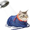 Catcan Borsa per la toelettatura dei gatti in rete traspirante, antigraffio, regolabile, per tagliare le unghie e fare il bagno, in morbido poliestere (blu-arancione)