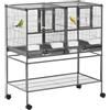 PawHut Doppia Gabbia per Uccelli con 4 Ruote 95x45.5x102cm Nero Grigio | Metallo di Alta Qualità, Vassoi Estraibili, Supporto Stabile, con Ripiano