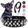 HimyBB Collare e guinzaglio regolabile in pelle PU con borchie per gatti e cuccioli, colore: Nero XS