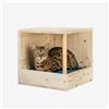PERCORSIPERGATTI.IT Cubo Cuccia Gatto 40x40x40cm, in Legno d'Abete PEFC Fatto a Mano, grafica Angolare e Cuscino Blu Lavabile, Cuccia per Gatti per Riposo, Giocare, e arrampicarsi, fino a 20 KG - Percorsipergatti