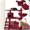Tectake® Albero Tiragraffi per Gatti 141 cm, Colonne Sisal, Amaca, Tunnel | Casetta, Cuccia Morbida, Piattaforme Panoramiche, Scala, Cordoncino da Gioco, Protezione Antiribaltamento, Rosso