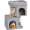 Feandrea Albero per Gatti, 67 cm, Tiragraffi, S, Condominio per Gattini Fino a 3 kg, Ampio Posatoio, 2 Grotte, Graffiatoio, Grigio Chiaro PCT611W01