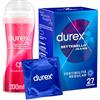 Durex Settebello Jeans Preservativi Uomo in Lattice Lubrificati Forma Easy-On Vestibilità Regular 27 Profilattici + Massage 2in1 Gel Lubrificante Intimo Idratante Guaranà a Base Acquosa 200ml