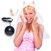 realGOOS Velo da sposa bianco con corna rosa + palla al piede da carcerato + fischietto pisello per la festa hot di addio al nubilato sexy gadget party per adulti 18+