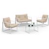 IDMarket - Nairobi Set di mobili da Giardino Bassi a 4 posti in Acciaio Bianco con Cuscini Beige