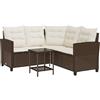 vidaXL Divano da Giardino con Tavolo e Cuscini a L Marrone Polyrattan, Divano da Esterno, Divano da Esterno a L, Divano angolare da Giardino