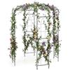 COSTWAY Traliccio ad Arco in Metallo Zincato per Piante Rampicanti, Gazebo a Forma di Gabbia per Uccelli con Gancio e Paletti, Pergola da Giardino per Cerimonie, 198 x 284 cm, Nero