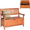 RELAX4LIFE Panchina da Esterno 2 Posti, Panca Contenitore in Legno di Acacia con Cassapanca, Schienale e Braccioli, Strato Interno Impermeabile, Max 360KG per Interno/Giardino (Arancione, 107×59×90cm)