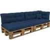 POKAR Set di Cuscini per Europallet Imbottito da 6 pezzi: 2x Sedile 120x80cm +2x Schienale 120x40cm +1x Laterale 60x40cm +1x decorativo 40x40cm, per Divano da Giardino, senza Pallet, blu scuro