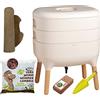 WormBox Moutta | Urbalive 2 vassoi Avorio, Kit Completo I Vermicompostaggio Design I 500g di Vermi Lombrichi / 1000 pz. I Substrato Iniziale I Stuoia di Canapa + Pala I Interno, Balcone e Giardino