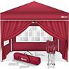 tillvex Gazebo 3x3m impermeabile | Gazebo pieghevole pop-up regolabile in altezza | Tenda da giardino protezione UV 50+ | Tenda Padiglione con borsa (Rosso - con 4 Laterali)