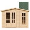 TIMBELA Casetta da giardino 6m2-332x222xA232 cm - Casetta in legno da giardino - Capanno in legno - Studio giardino - con tegole bituminose verde - TIMBELA M334FB+H334FBGREEN