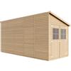 TIMBELA Casa da giardino in legno naturale (con parete laterale) CON PAVIMENTO IMPREGNATO 514x218 cm/10,1 m²- Magazzino esterno con finestre - Capanno da giardino TIMBELA M341A+M341G