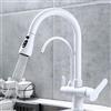 ZPSPZ Rubinetto 3 Vie Cucina con Doccetta Estraibile, Rubinetto da Cucina Girevole Acqua Fredda e Calda Ottone Rubinetto Depuratore D'Acqua-Bianco
