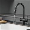 ZPSPZ Rubinetto Tre Vie con Doccetta Estraibile Ottone 2 Maniglie Rubinetto 3 Vie per Depuratore Rotante Foro Singolo-Nero