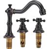 WOOXGEHM Rubinetto da Bagno Filettato G1/2, Rubinetto per Lavabo da Bagno a Tenuta Stagna in Ottone a 3 Fori e Due Maniglie con Erogazione Rapida Dell'acqua, Ideale per Vanità del Bagno(Nero)