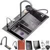 HZKSINNK Lavello a cascata, 1 vasca, lavello da cucina con set di accessori, lavello da cucina in acciaio inox, come rubinetti estraibili, lavelli e cesti di scarico, sifone accessori completi (nero