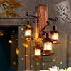 FUMIMID Lampadari Retro Metallo Legno Naturale Lampada A Sospensione Vintage E27 * 4 Vetro Regolabile in Altezza Ferro Battuto Luce A Sospensione Paralume Industria Sala Da Pranzo Cucina Bar Caffetteria