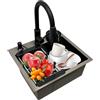 MINRS Lavello da cucina, nero, 40 x 45 cm, in acciaio inox, con rubinetto estraibile, per tazze, scolapiatti e dispenser di sapone