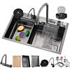 Coubird Lavello da cucina multifunzionale nero grigio 80X50, lavello intelligente moderno in acciaio inox, lavello da cucina a 1 seno, adatto per cucina, ristorante (grigio scuro, 81 x 50 cm)