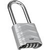 HMF Lucchetto a combinazione con arco alto, lucchetto robusto con codice numerico a 4 cifre in lega di alluminio | 5,6 x 2,6 x 11,7 cm | Argento
