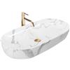 Rea Lavabo da Appoggio CLEO 81 Lavandino bagno in marmo lucido 810 x 410 x 135 mm Ceramica (Bianco, Imitazione Marmo)