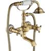 Rea - Rubinetto Vasca Da Bagno Rustico Antique Gold Miscelatore Vasca Con Doccetta In Ottone Per Bagno Caldo E Freddo Regolabile (Oro Spazzolato) 15x21x24,5cm