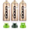 Montana Bombolette spray 3 x 400 ml effetto oro cromato lucido M3000 + testine di ricambio ad alta copertura