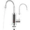 OUBUBY Riscaldatore Acqua Istantaneo, Scalda Acqua da 220 V, Rubinetto Elettrico da 3000 Watt, Colore Argento, Rubinetto da Cucina con Scaldabagno Istantaneo, Girevole a 360°, per Cucina, Giardino