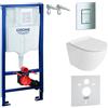 Grohe - Elemento da parete con piastra a leva cromata + lavita WC Sofi senza bordo di risciacquo + sedile WC con sistema di chiusura ammortizzata + set di supporto da parete