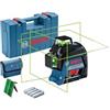 Bosch Professional Livella Laser GLL 3-80 G,laser verde, da interno, raggio d'azione fino a 30 m, 4 Pile AA, Valigetta