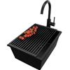 PRIMAGRAN Lavandino da Cucina Tutto Nero 36x47cm, Lavello in Granito a 1 vasca + Rubinetto 32x20cm + Set di accessori, Lavabo da Cucina Incasso al Mobile 40cm - London Slim S080
