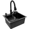 NIGORIY Lavello Nero Lavandino Nero 40x45cm Lavello da Incasso Linea a X Lavello da Cucina Cucina Lavello Includi Rubinetto Estensibile, Spazzola per Tazze, Sgocciolatore e Distributore di Sapone