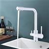 Suguword SUGU - Rubinetto ad alta pressione a 3 vie, per acqua potabile della cucina, 2 maniglie, girevole a 360°, miscelatore con sistema del filtro, colore bianco