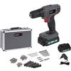 POWER plus Powerplus POWESET1 - Trapano avvitatore ricaricabile con 2 batterie al litio 18V 1300 mAh, 35 Nm, luce Led, 2 velocità, mandrino autoserrante, valigetta di alluminio con 153 accessori