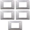 Electron 5 Placche, 3 moduli/posti, Compatibile Con Vimar Plana, colore argento, Placche In plastica di alta qualità, 100% compatibile con i supporti e i moduli originali