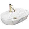 Rea Lavabo da Appoggio AURA 61 MARMO SHINY Lavandino bagno 610 x 410 x 130 mm Ceramica (Bianco, Imitazione Marmo)
