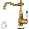 EGTink Rubinetto lavabo vintage miscelatore lavabo in ottone antico girevole a 360° bronzo retrò rubinetto bagno ceramica miscelatore monocomando bagno con caldo e freddo regolabile