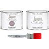bianco Shabby CHALK PAINT Prugna & FINITURA + PENNELLO - Pittura Shabby Chic EXTRA OPACA (500 ml) + Finitura Trasparente Opaco (500 ml) + 1 Pennello Pro 40 mm