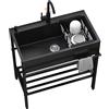 TAITUTE Lavello in acciaio inossidabile 304 con 1 scomparto autoportante, 68 x 45 x 85 cm lavello da ristorante commerciale con rubinetti freddi e caldi, lavabo Nero