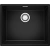 PRIMAGRAN Lavello sottotop Nero 56x47cm, Lavandino in Granito a 1 vasca + Sifone Classico, Lavabo da Cucina al Mobile 60cm - London S297