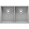 PRIMAGRAN Lavello sottotop Grigio 76x47cm, Lavandino in Granito a 2 vasche + Sifone Classico, Lavabo da Cucina al Mobile 80cm - London Twin S005