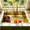 OMGMTSTORE 85x50cm Lavello da cucina a cascata, Lavello da cucina oro, Grande lavello 1 vasca, Lavello a cascata per lavaggio con rubinetto estraibile, Dispenser sapone, Lava-tazze, Colino, Tagliere