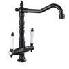LAKKOAKOAA Rubinetto Cucina Rubinetto Lavello, Anticato Vintage Stile Girevole A 360 ° Doppia Leva Ottone Miscelatore Cucina Con Regolazione Caldo E Freddo, Rubinetto Lavello Cucina, Nero