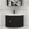 Pounjsd Lavabo Angolare da Bagno con Mobiletto, Lavabo In Ceramica Con Rubinetto Adatto, mobile angolare bagno sospeso Nero, Mobile da Bagno con Rubinetto E Scarico 42cm, Per Toilette, Appartamenti