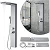 Froadp Sistema Doccia a Pioggia Pannello in Acciaio Inox Spazzolato Montaggio a Parete set Doccia con Doccia Idromassaggio Cascata e set Doccia Doccetta Lusso per Bagno (D'argento)