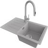 PRIMAGRAN Lavandino da Cucina Grigio 70x44cm, Lavello in Granito a 1 vasca + Rubinetto 40x20cm + Set di accessori, Lavabo da Cucina Incasso al Mobile 45cm - Copenhagen Easy S057