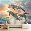 Generic Carta da Parati Fotografica Murale 250x175cm Delfino di Mare Animale Astratto Carta da Parati Effetto 3d Decorazione Murale Panoramica Poster da Parete per Camera da Letto per Ragazzi, Colorato